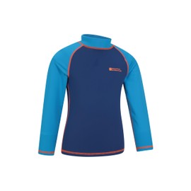 Mountain Warehouse Kids Rash Vest - UV Protection Rash Guard, Long Sleeves Childrens Rash Shirt, Flat Seams, Quick Drying, Stretch Fabric - Ideal for Swimming, Blue Kids Size 5-6 Years