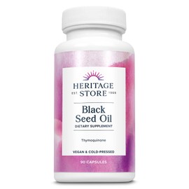 HERITAGE STORE Black Seed Oil Liquid Capsules 650mg, Nigella Sativa Oil Supplement with Thymoquinone, Omega 3 6 9, Antioxidant, Cholesterol, Digestive, Joint & Immune Support*, Vegan, 45 Serv, 90ct