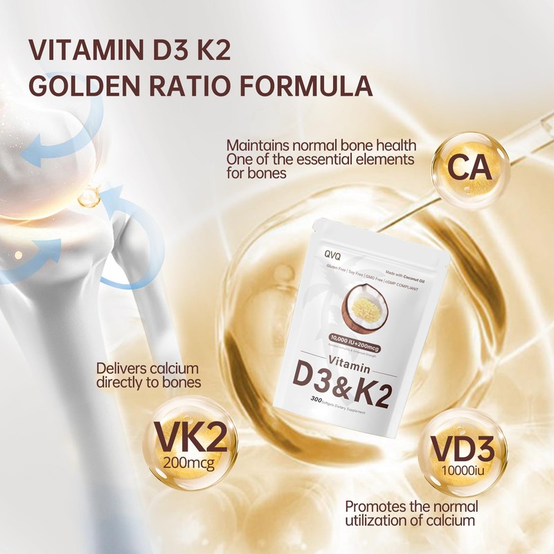 QVQ 300 Pcs 2 in 1 Vitamin D3 10000 iu