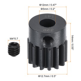 sourcing map RC 32P Hardened Sprocket 5 mm Shaft 14T Carbon Steel Motorcycle Gears for RC Car Boat Drone