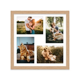12x12 Inch 4 Opening Photo Collage Frame, Display Four 6x4 Inch Photos, Multi Aperture Family Picture Frame, Oak