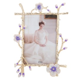 Goutangen 4x6 Purple Floral Picture Frame Vintage Gold Photo Frame with Glass Front, Ornate Antique Tabletop Art Desktop Home Office Decor Gold Metal Frame, Unique Gifts for Women Wedding Mothers Day