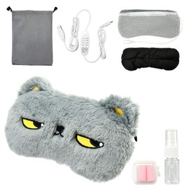 Sakura Shoten Fluffy Hot Eye Mask, USB, Electric Heating Type, Timer Function, Temperature Adjustable, Comfortable Sleep Goods, Japanese Instruction Manual Included, Cute Eye Mask, Sleep Restful Night, Birthday Gift, Mother's Day Gift (Gray Cat)