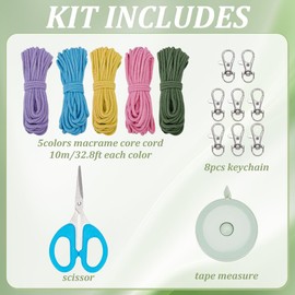 FREEBLOSS 8 Set DIY Flower Macrame Keychain Kit Macrame Kit for Beginners 5 Colors Macrame Keychain Charms for Wallet Car Key Macrame Craft Kits with Video Tutorial for Adults Macrame Gift