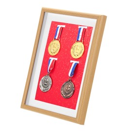 PATIKIL 4 Pcs Medal Display Case Medal Display Frame Medal Shadow Box Sports Medal Display Picture Frame for Marathon Swimming Tri Athlon Red Base White Poplar A4