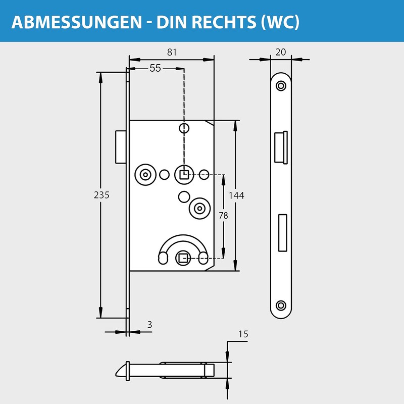 lockzz Mortice Lock Toilet Bathroom Right for Room Door Latch