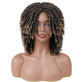 YADIRF Black Women Men Short Dreadlock Wig Synthetic Wigs Afro Curly Wig For Daily Party Use (Brown)