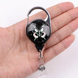 Goth Black Retractable Key Holder Lanyard ID Card Cool Moon Skull Badge Holder with Reel Clip, Sliding Card Badge Cover for Work Name Tag