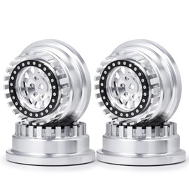 RCHUBAM 1/7 RC Beadlock Wheels Rim 4PCS RC Rock Crawler Beadlock Wheels Compcatible with 1/7 UDR Unlimited Desert Racer RC Rock Crawler Buggy Truck Car Upgrades (Silver&Black)