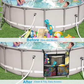 Cyiecw Pool Storage Bag with 3 Hooks, Removable Pool Storage Basket, Multifunctional Garden Pool Organiser Storage Box, Side Basket, Pool Accessories for Above Ground Pool and Bathroom
