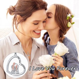 HOOHWE Mum and Daughter Necklace 925 Sterling Silver Necklaces for Women Love Heart Pendant Necklace Jewellery Mothers Day Gifts for Mum Women