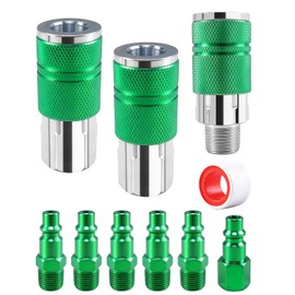 9-Piece 3/8" High Flow Air Hose Fittings Set, 3 Couplers (2 FNPT + 1 MNPT) & 6 Plugs (5 FNPT + 1 MNPT) with 3/8" Body & 3/8" NPT Threads, Air Compressor Accessories Quick Connect Set, Max 300PSI