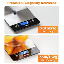 Atogou Food Scale - 33lb Digital Kitchen Scale Ounces Grams, Rechargeable & Full-View Display, Water-Resistant, Batteries or USB-C Charging, Stainless