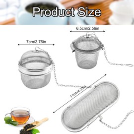 Yistoi Pack of 3 Spice Strainer for Loose Tea, Spice Strainer, Stainless Steel Tea Infuser, Spice, Elliptical and Spherical Tea Strainer, Large, Soup Strainer for Cooking Tea, Mum Gift, Birthday