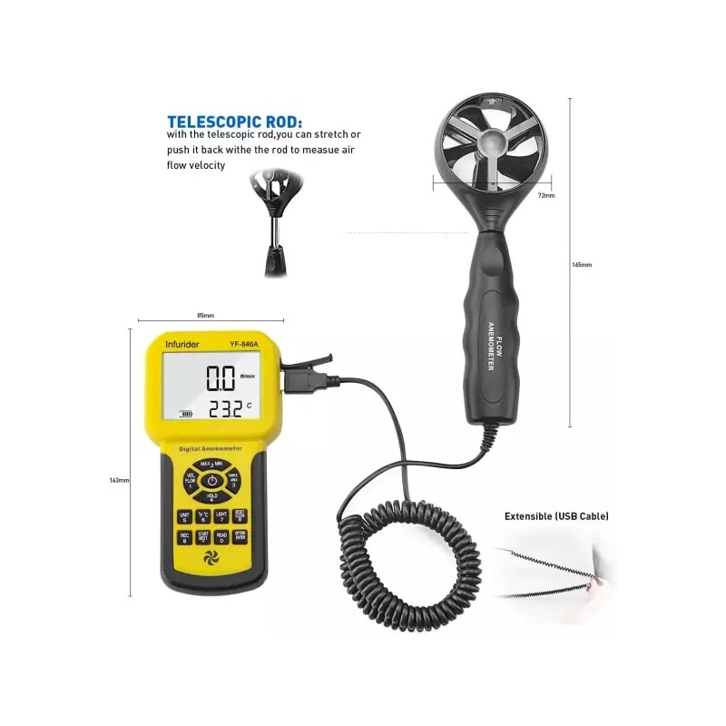 CMM 풍속계 HVAC Pro 휴대용 CFM 속도계 게이지 풍속 측정