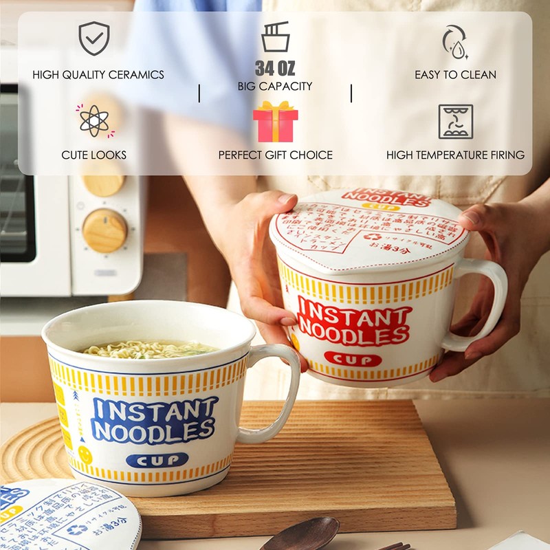 ECTbicyk 34 OZ Ceramic Ramen Bowl with Lid Instant Ramen