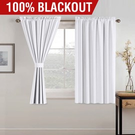 H.VERSAILTEX Thermal Insulated 100% Blackout Curtains with White Liner Full Noise Reducing Rod Pocket Curtain Panels Total Heat Blocking Drapes for Summer, 52 x 54 Inch, 2 Panels, White