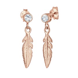 Elli Earrings Ladies Ear Hanger Feather Boho with Crystal in 925 Sterling Silver