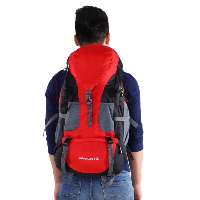 50L Waterproof Bag Camping Climbing Outdoor Travel Hiking Backpack Red