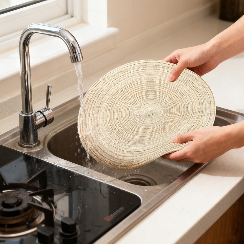 4Pcs Round Braided Woven Place Mats, 30 x 30cm Round