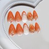 Orange Press on Nails Short Almond Fake Nails with 3D