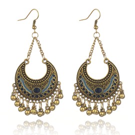 Stocking Stuffers for Teens Indian Earrings for Women Statement Jhumka Dangle Earrings Boho Bronze Metal Hollow Earrings Enamel Chandelier Earrings for Teen Girls (Style C)