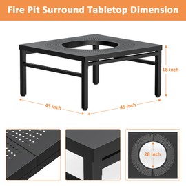 Fire Pit Surround Tabletop for Solo Stove Yukon, Square Fire Pit Table, 45 inch Large Space Fire Pit Stand, Outside Solo Stove Tabletop, Outdoor Wood Burning Solo Stove Accessories