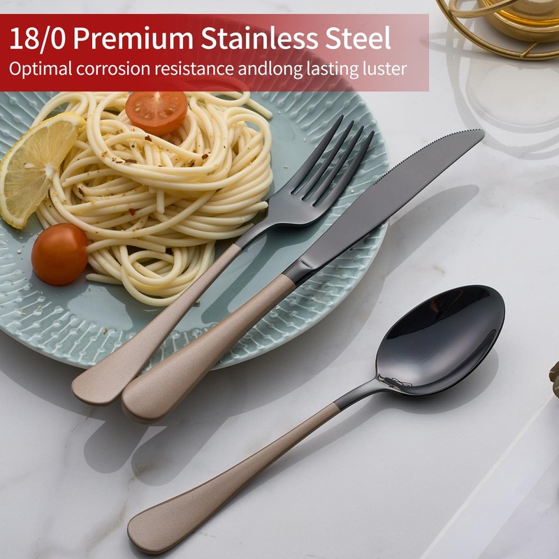 Onlycooker 20-Piece Black Silverware Set 18/0 Stainless Steel Flatware Brown