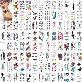 Womaha 100 Sheets Temporary Tattoos for Women Star Moon Feather Tattoo for Kids