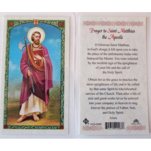 SAINT MATTHIAS THE APOSTLE. Laminated 2-Sided Holy Card (3 Cards per Order)