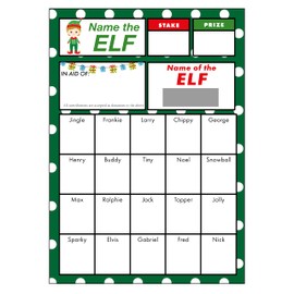 Christmas Name the Elf Fundraising Scratch Cards (10 Pack) 20 Squares Xmas