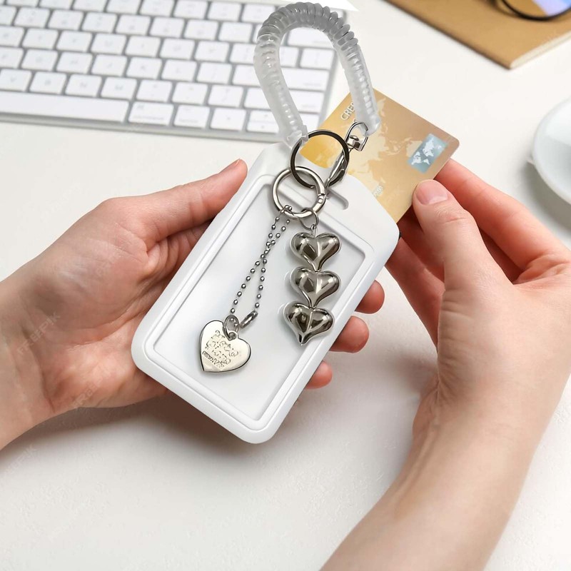 2-Piece Photocard Holder Keychain with Heart-Shaped - Clear Protective Sleeves