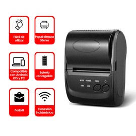 Redlemon Impresora Térmica Portátil Mini con Conexión Bluetooth Inalámbrica, para Tickets y Recibos POS PDV, Tamaño de Papel 58mm, Compatible con Windows, iOS y Android