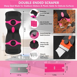 Razor Blade Scraper Tool,2 Pack Razor Scrapers with Extra 50Pcs Blades and 3pcs Wire Brushes Set,Glass Top Stove Scraper,Scraper Tool,Paint Scraper,Glass Scraper,Cleaning Tools for Oven, Cooktop