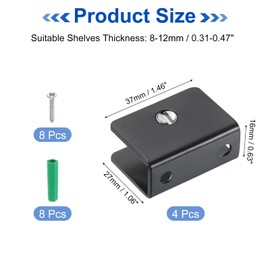 sourcing map 1Pcs Glass Shelf Bracket, Adjustable Brushed Glass Shelf Bracket, Wall Mount Glass Shelf Holder Fixture Glass Clip for 8-12mm(0.31"-0.47"), Black