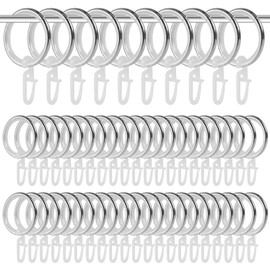 Dzmuero Gardinenringe, Gardinenringe mit Haken, 50 Stück Vorhangringe aus Metall mit Haken und Geräuschlosem Ring, Innendurchmesser 30 mm, Vorhangringe für die Meisten Vorhangstangen (Silber)