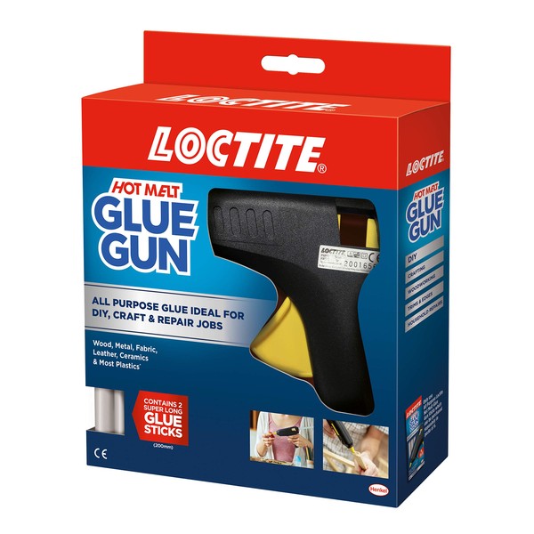 Loctite 1747637 Hot Melt Glue Gun, Hot Glue Gun, High-Strength Glue Gun for Wood, Metal, PVC & More, with 2x Glue Stick Refills, Black