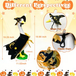 Large White Goose Statues Cygnus, Funny Big Bird Decor Garden Sculpture with Black Magic Cloak Costume Clothes and Hat Home Porch Patio Pond Yard Art Duck Figurine 19’’ Birthday Holiday Decorations