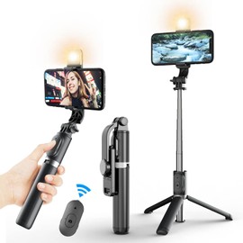 Jesir Trípode Bluetooth Selfie Stick con Luz De Relleno, Soporte De Trípode Ligero De Viaje Extensible para Selfie, Transmisión En Vivo, Videoconferencia, Compatible con Todos Los Teléfonos（Negro）