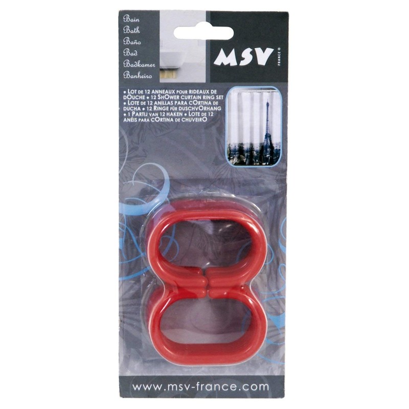 MSV Shower Curtain Rings, Pack of 12, Red, Plastic, Suitable