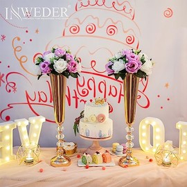 Centros de mesa de boda para mesas jarrón dorado, 10 jarrones de mesa altos para centros de mesa, jarrón de trompeta de metal de 20.8 pulgadas, decoración de mesa de centro de mesa, soporte de flores para boda, ceremonia de aniversario