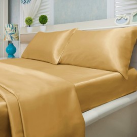 Luxury Home Satin Bed Sheet Set Ultra Soft 4-Piece King - Gold