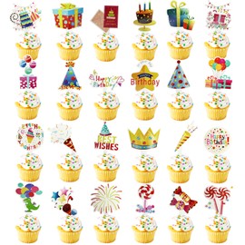 Pack of 24 Happy Birthday Cupcake Toppers Candy Fireworks Happy Birthday Cupcake Picks for Celebrating Baby Shower Kids Birthday Party Supplies