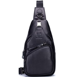 Leather Sling Bag Men Leather Casual Crossbody Shoulder Chest Bag Travel Hiking Daypack Backpacks