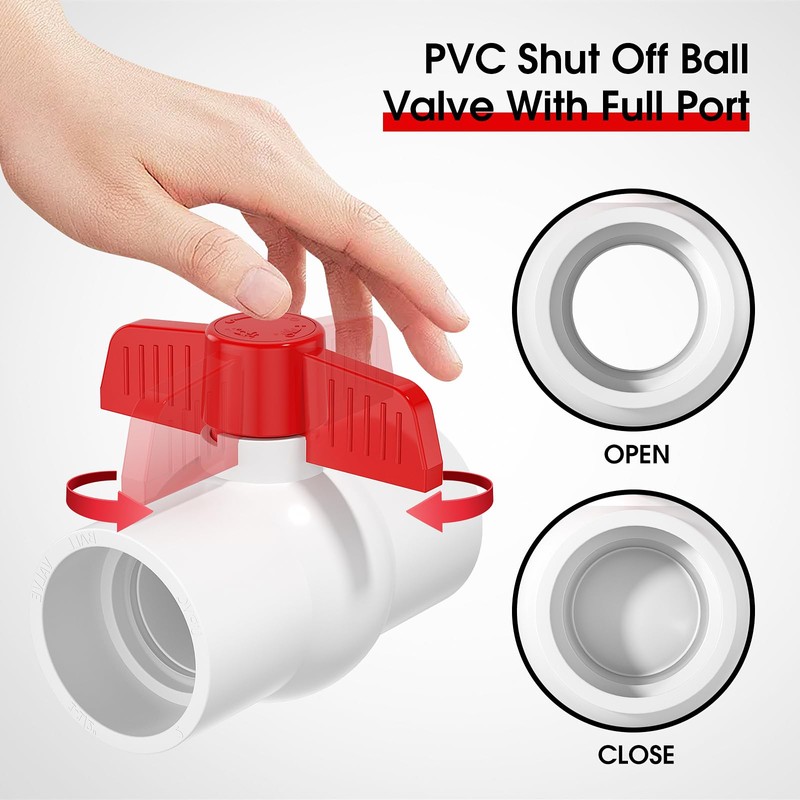 EPHECH 16PCS 3/4" PVC Ball Valve, SCH40 Slip PVC Water
