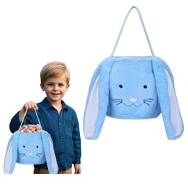 Cesta de Pascua, cestas de Pascua de conejo, cesta de huevos de Pascua, cubos de Pascua de felpa para niños, bolsas de asas de Pascua para decoraciones de Pascua, regalos de caramelos (azul)