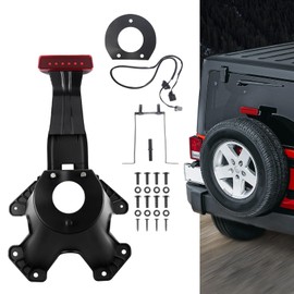 DKMGHT Spare Tire Holder Mounting Bracket Tire Carrier for Jeep Wrangler JK 07-18 with 3rd Third Brake Light Accessories 55397217AJ 68048581AA Aluminum Alloy Carrier Bracket(Red Lens)
