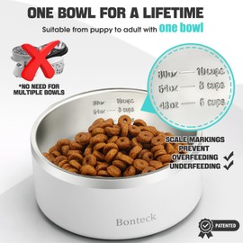 Bonteck Dog Bowl - Dog Water and Food Anti Rust & Non Slip Metal Bowls Large, Spill Proof Insulated Double Wall Pet Dish for Dogs, Cats & Pets, Stainless Steel, Dishwasher Safe (100 oz, White)