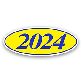 EZ-Line Oval Model Windshield Year Stickers for Car Windows Large Vinyl Dealership Supplies Pro Pack 1 Dozen Each Year 2013-2025 (Blue on Yellow)