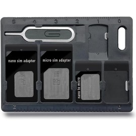 1 Pack SIM Card Holders with Tray Opener Pins, Card Storage Tool Set for Standard Micro Nano Micro-SD Cards, with 3 Card Adapters and 1 Eject Pins - Black
